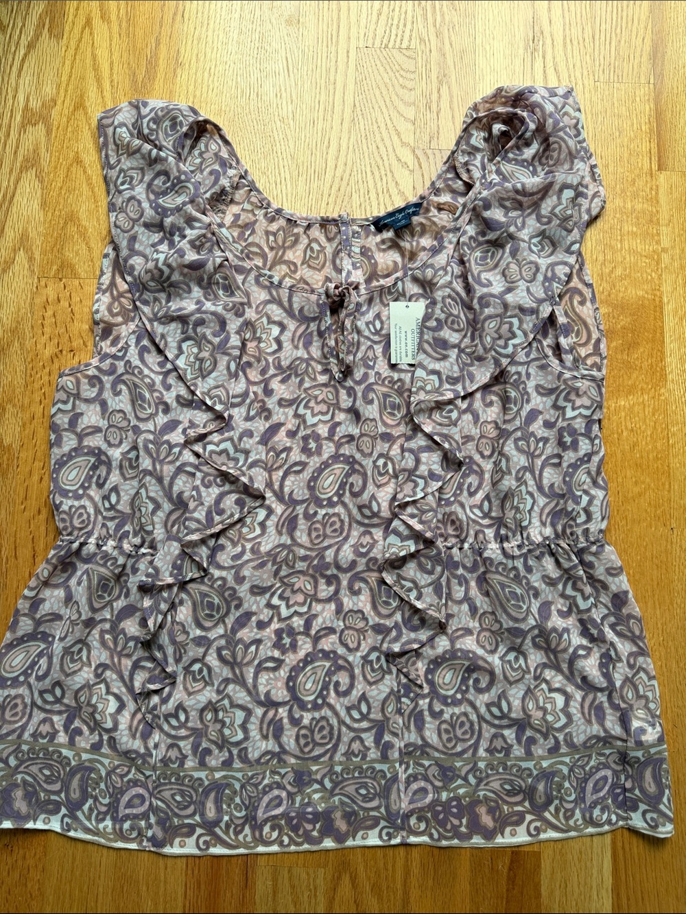American Eagle Outfitters Lavender Taupe Paisley Ruffle Cami
